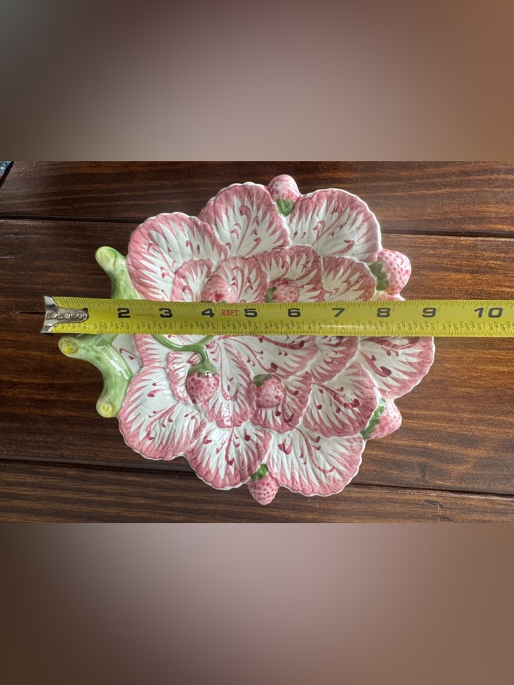 Vtg Neuwirth Hand-Painted Floral Ceramic Serving Dish in Pink and Green - Picture 4 of 7